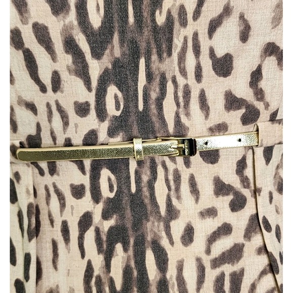 Calvin Klein‎ Sheath Dress Size 8 Brown Leopard Animal Print Belted Sleeveless - Picture 7 of 12